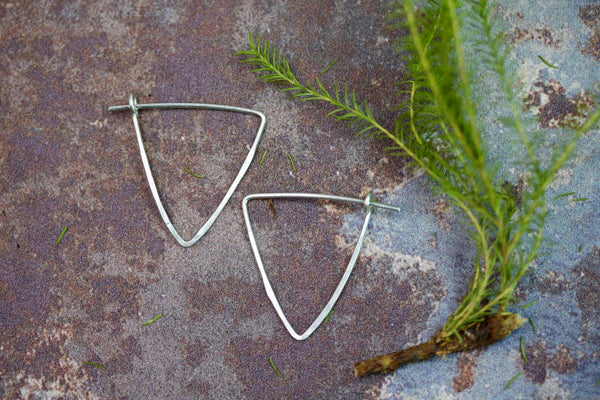 Small silver triangle hoop earrings