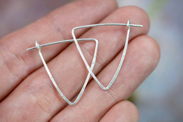Small silver triangle hoop earrings