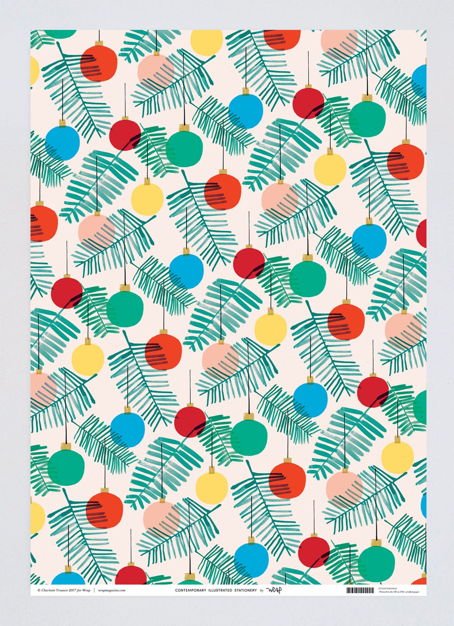 Baubles Christmas wrapping paper two sheets