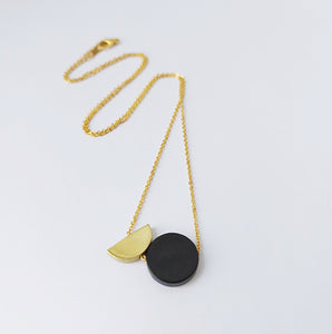 Black Disc + Brass Semi Circle necklace