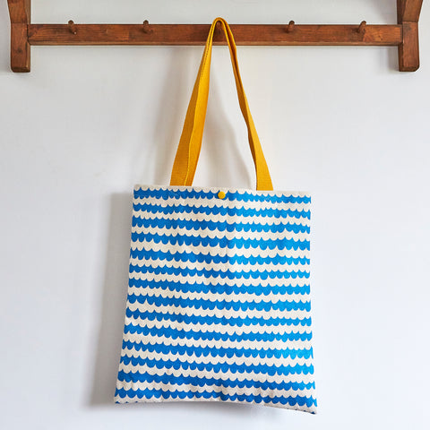 Blue wave hand screen printed tote bag - Inspired 