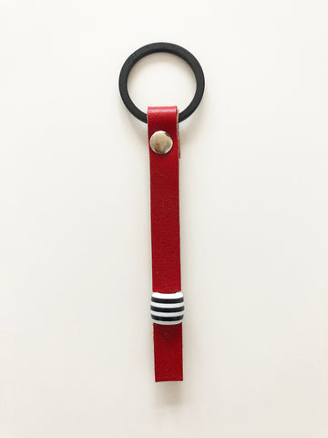 Red leather & bead keyring