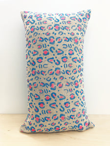 Blue & pink leopard print cushion cover - Inspired 