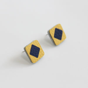 Yellow and navy leather stud earring - Inspired 