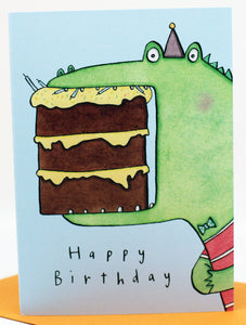 Happy Birthday Cake Eating Monster greetings card