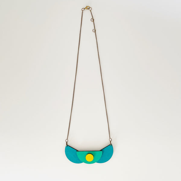 Clio Teal, mint & yellow plywood necklace
