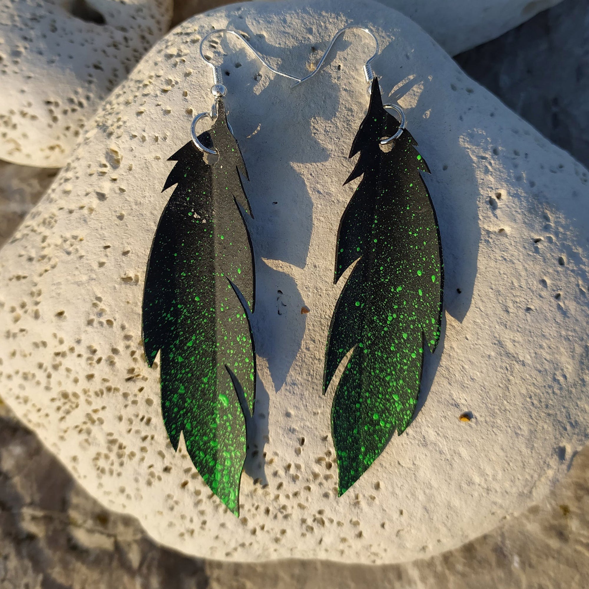 Green feather earring