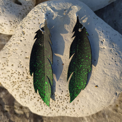 Green feather earring