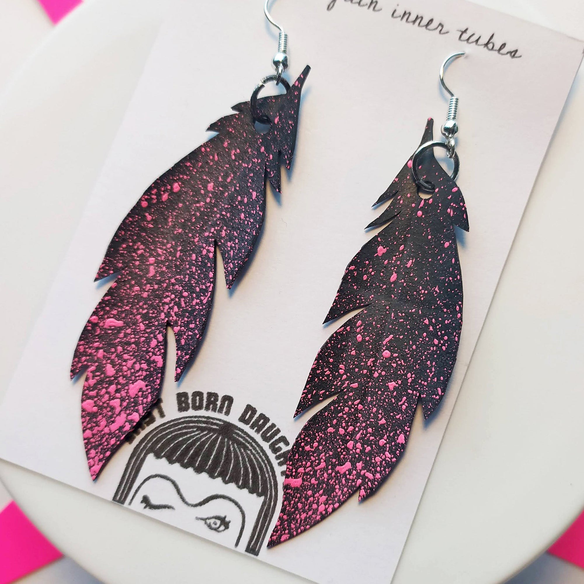 Pink feather earring