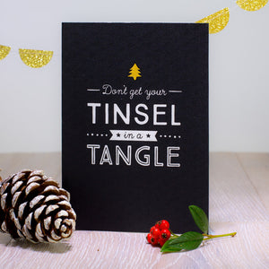 Tinsel in a tangle Christmas card