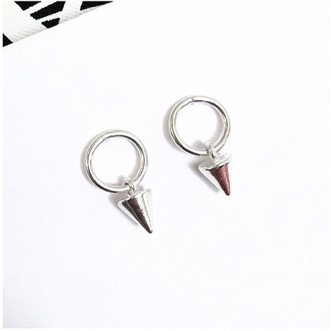 Silver hoop with small pendulum dangle earrings