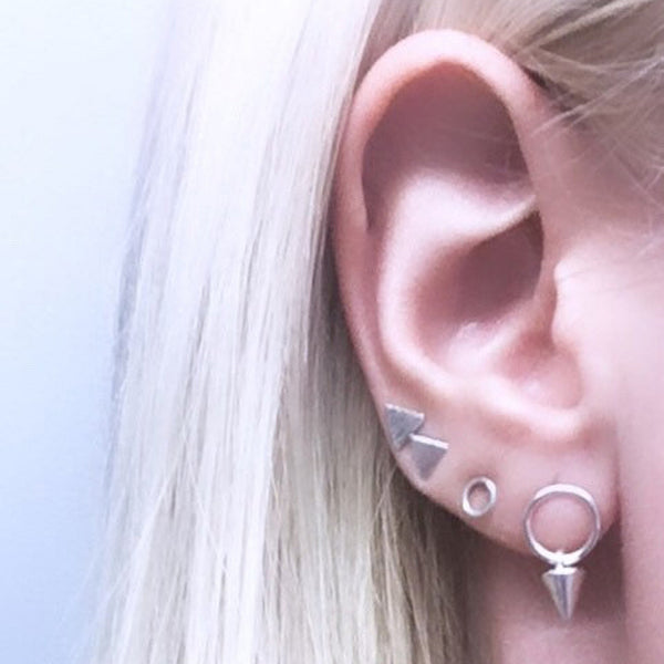 Silver hoop with small pendulum dangle earrings