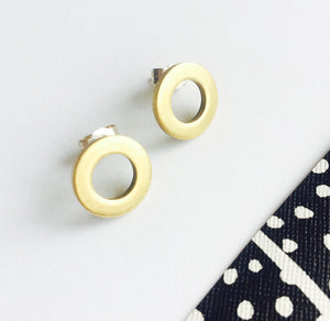 Circular brass stud earrings