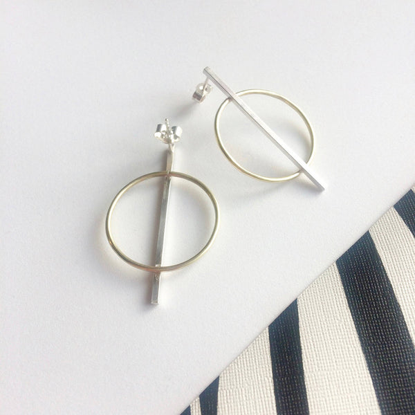 Brass and silver geometric earrings