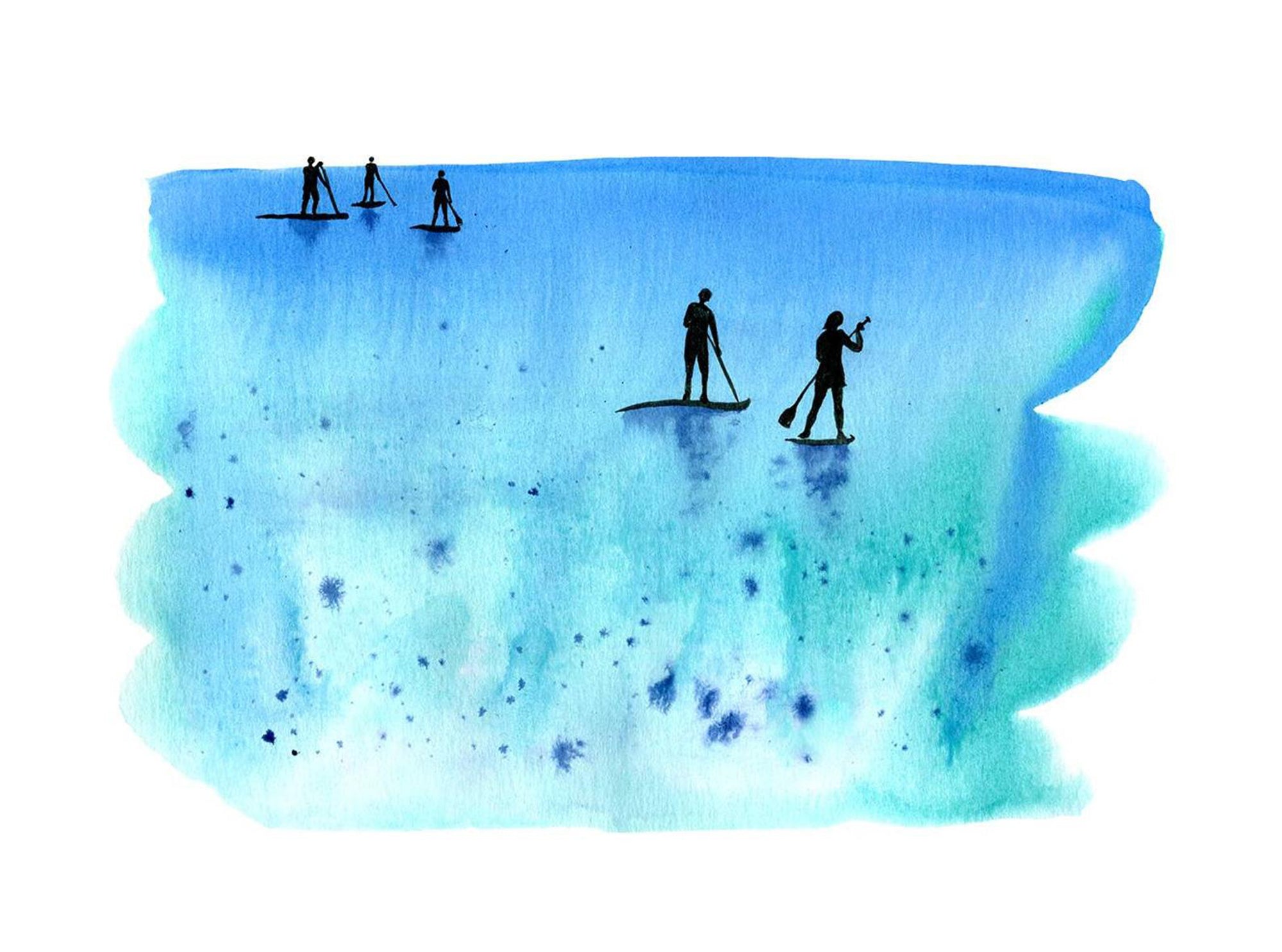 Paddle boarding in blue greetings card