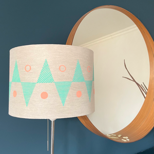 Triangles & circles linen 30cm lampshade, mint & pink