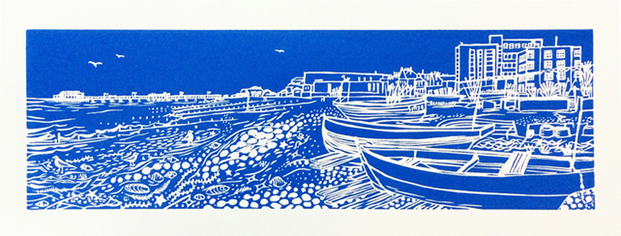 Worthing Beach and Fishing Boats greetings card
