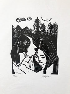Doggy Moments linocut print