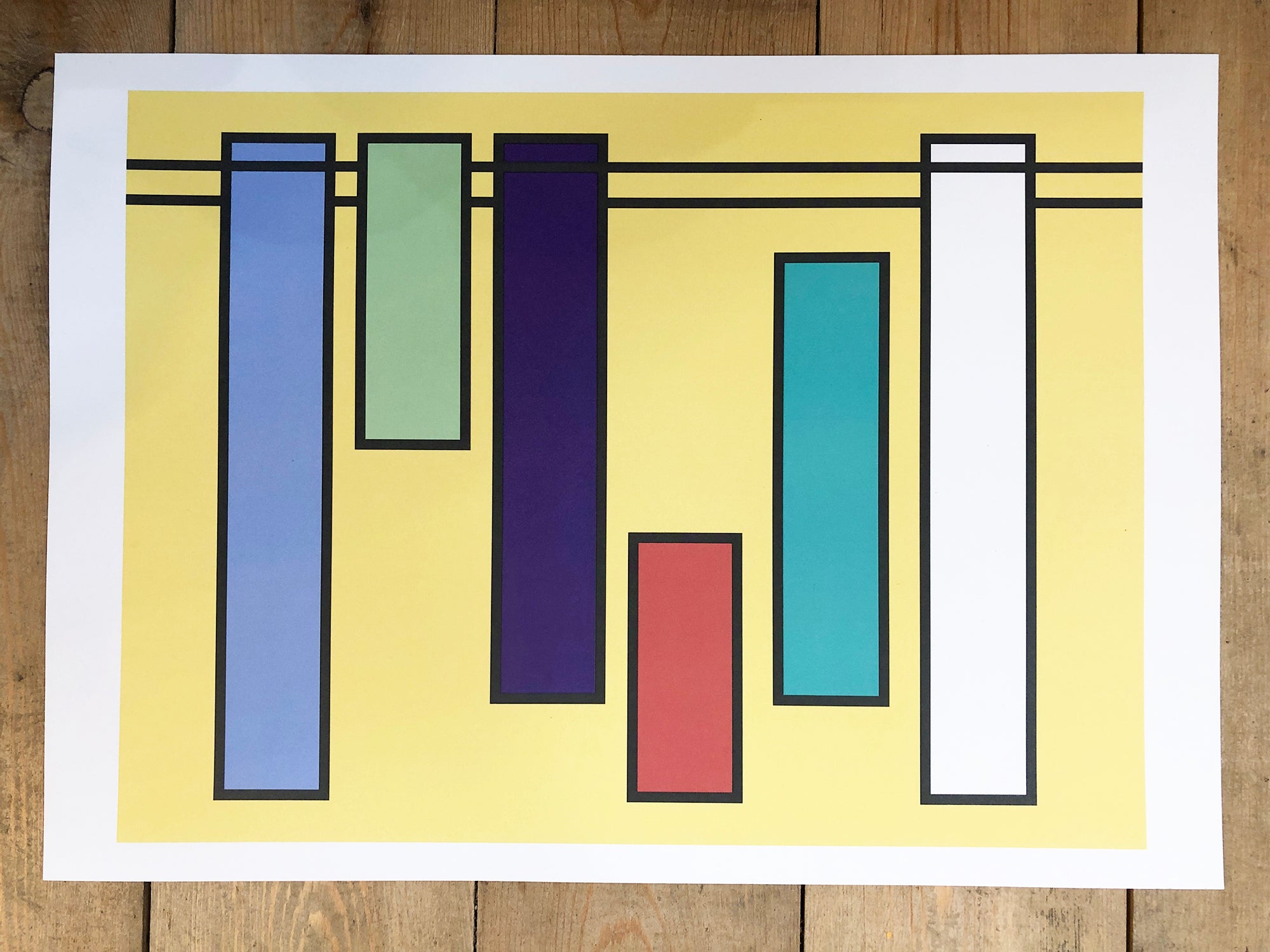 Colourful yellow and geometric shapes A3 poster print