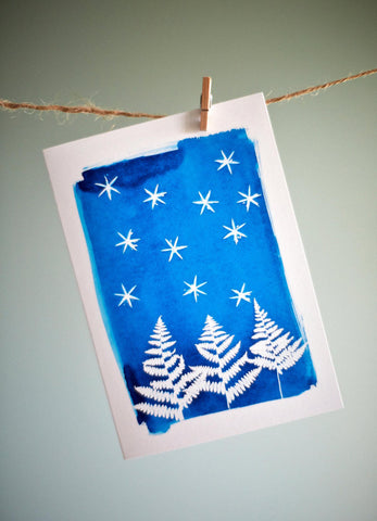 Cyanotype Stars and Trees Christmas card - Inspired 