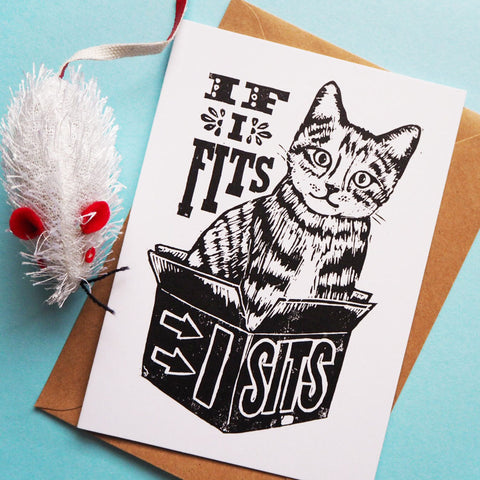 If I fits I sits greetings card