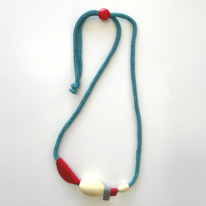 Red & Grey leather shapes necklace