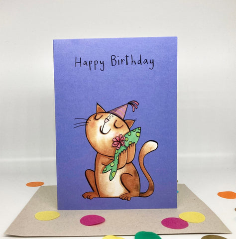 Cat and Fish birthday card