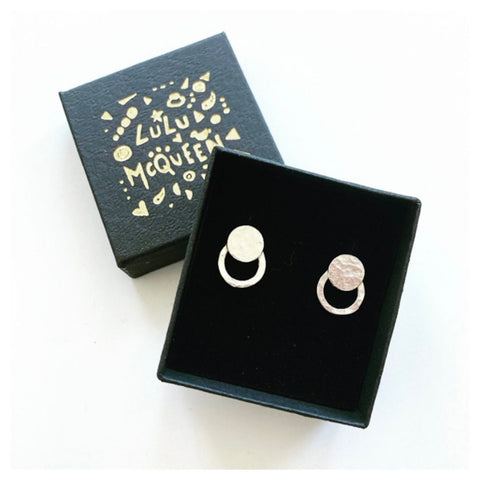 Silver circle and hoop stud earrings
