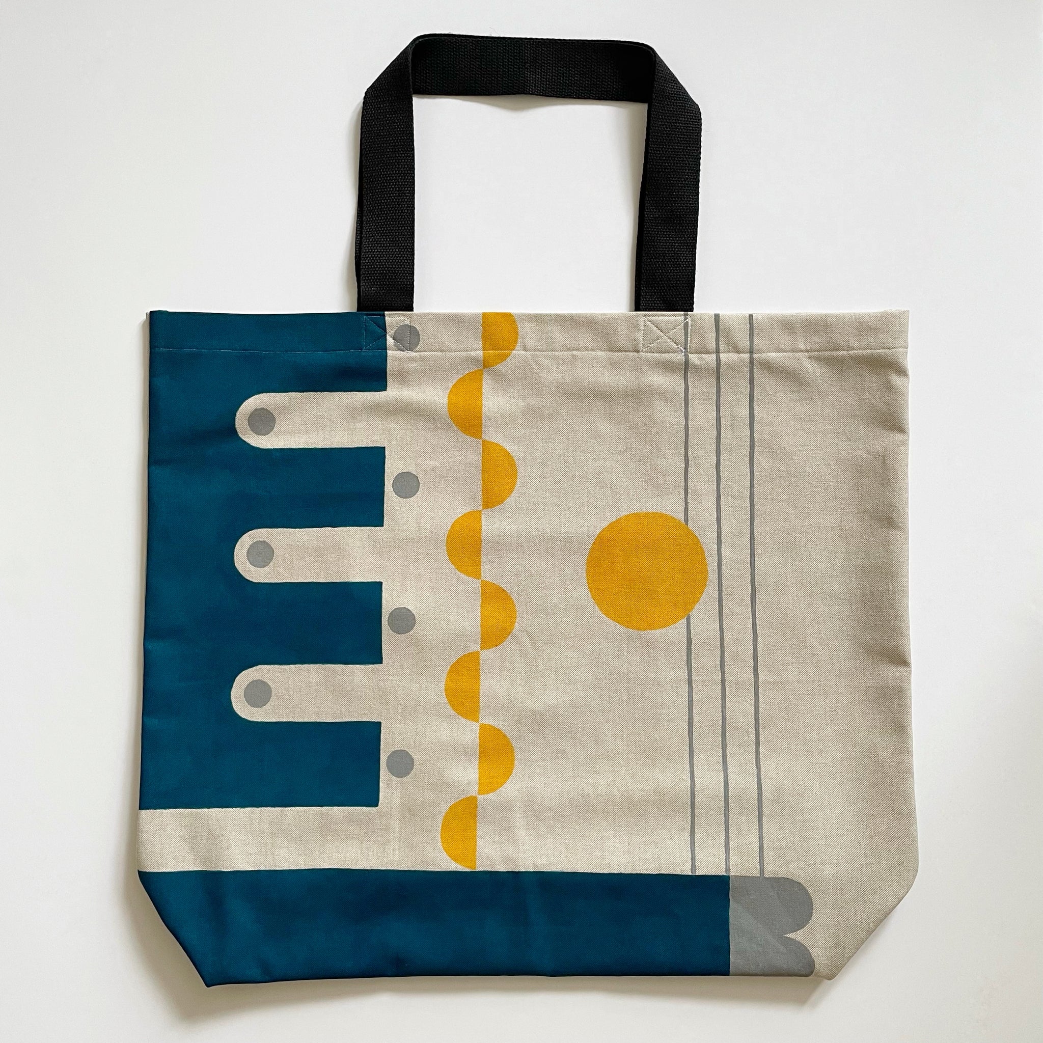 Graphic mustard & teal design large tote bag