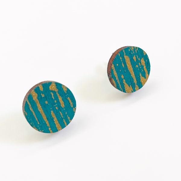 Plywood teal and gold stripes studs