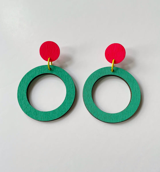 Pat neon pink, yellow and mint plywood earring