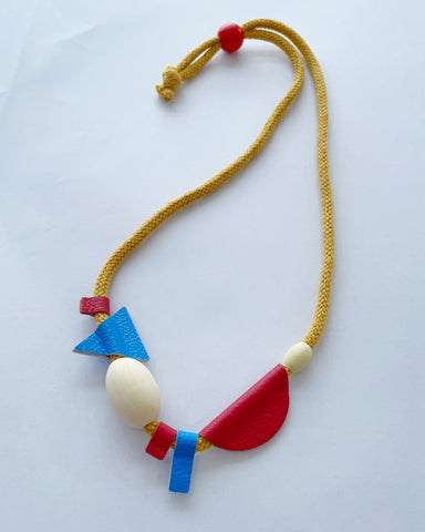 Red & Blue leather shapes necklace