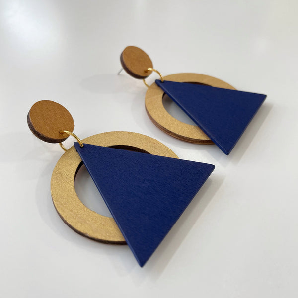 Hip - Gold, navy and copper plywood earrings