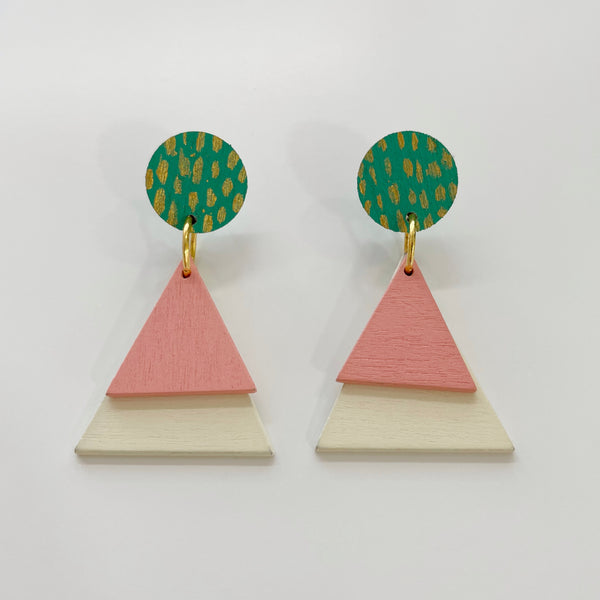 Dotty -  Mint, pink & cream plywood earrings