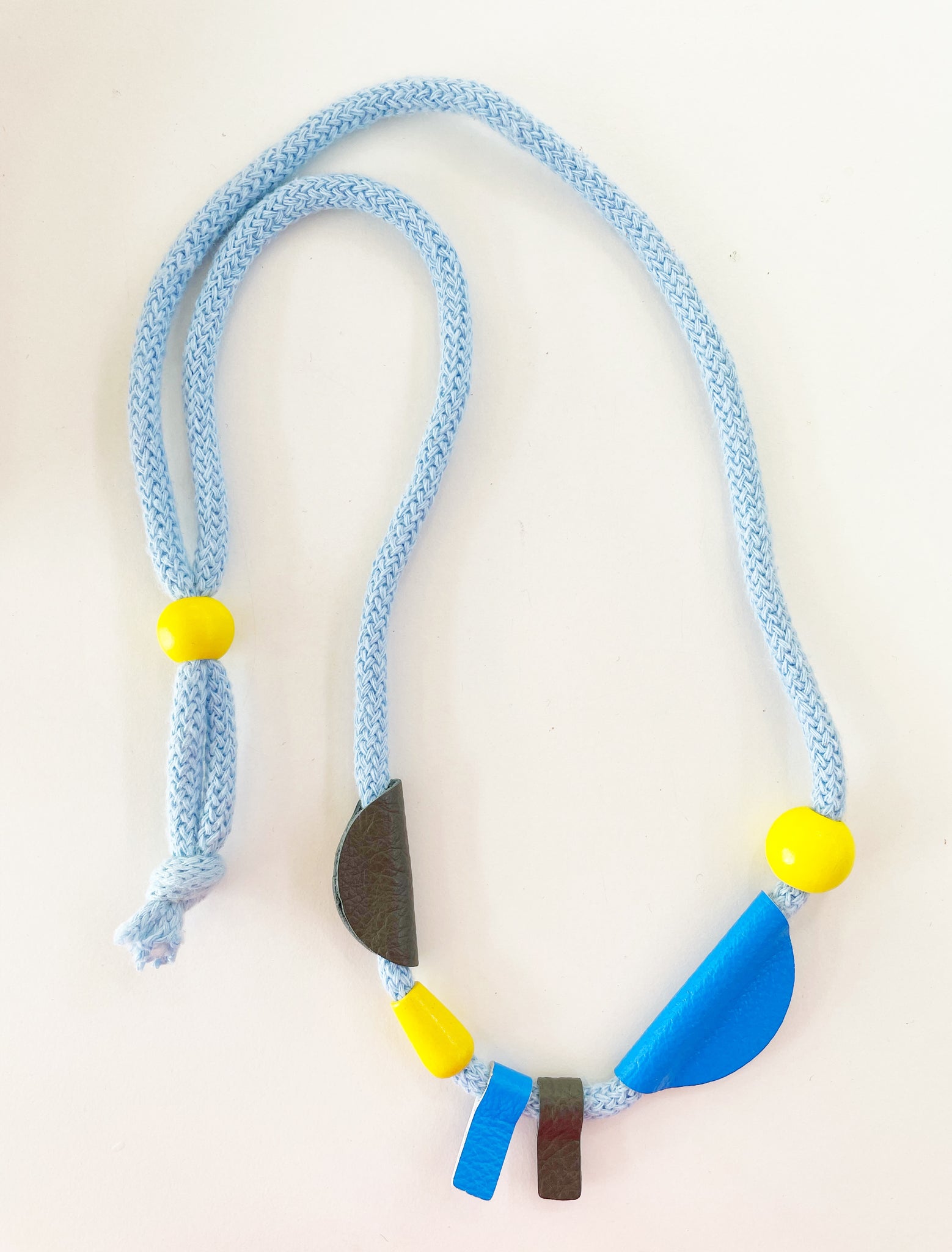 Blue & Grey leather shapes necklace