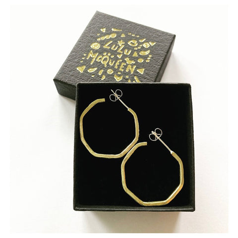 Brass octagon hoop earrings