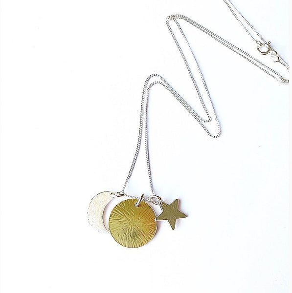 Sun, moon and star pendant necklace