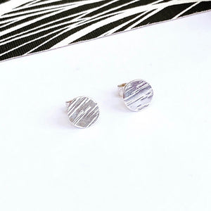 Textured silver disc stud earring