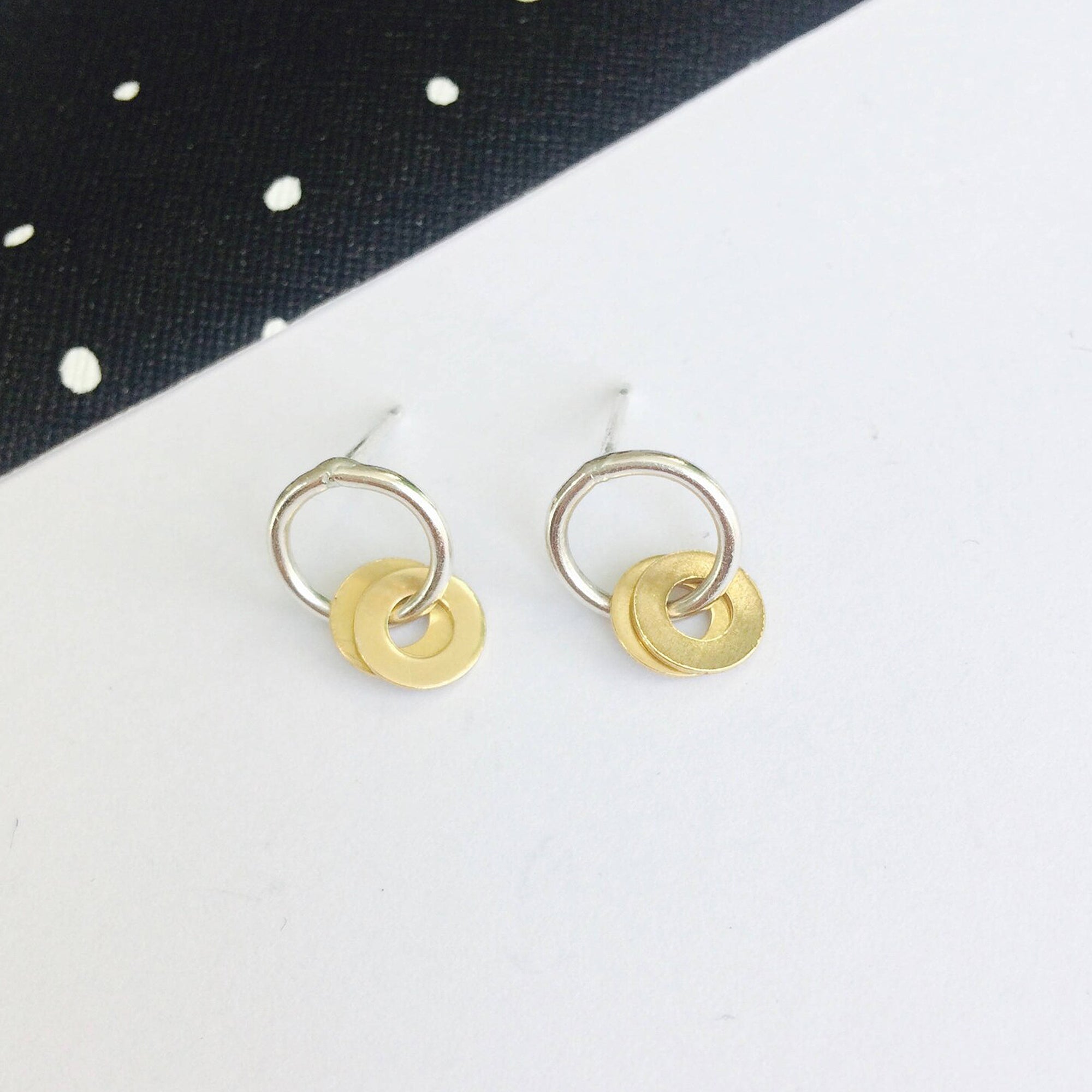 Silver and brass dangle earrings