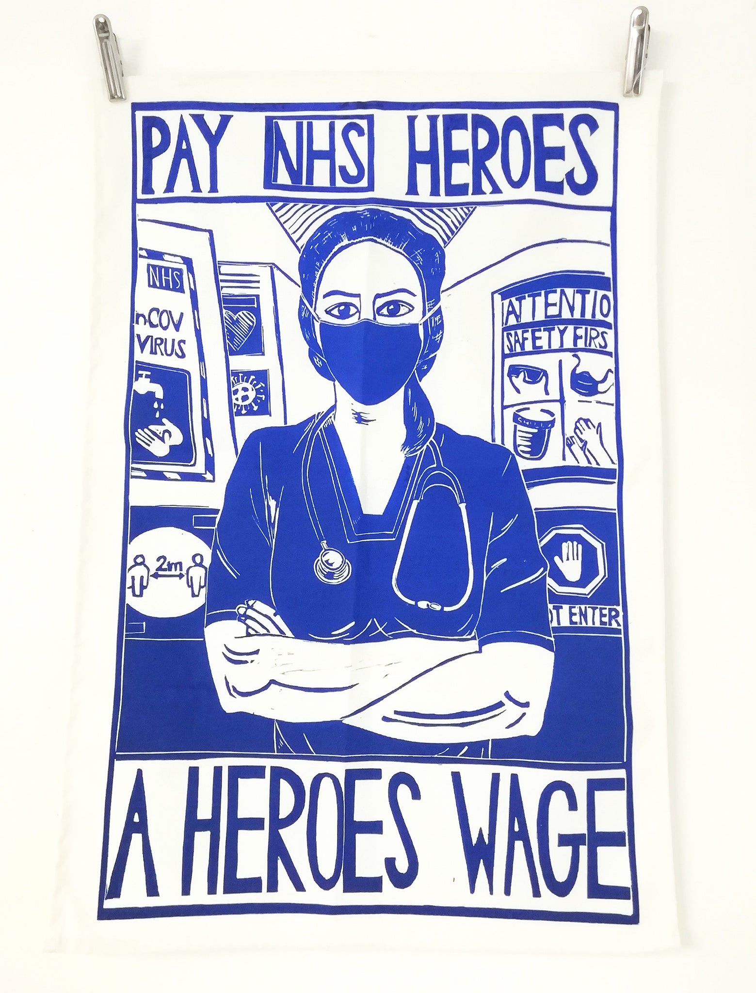 Pay NHS Heroes a Heroes Wage tea towel