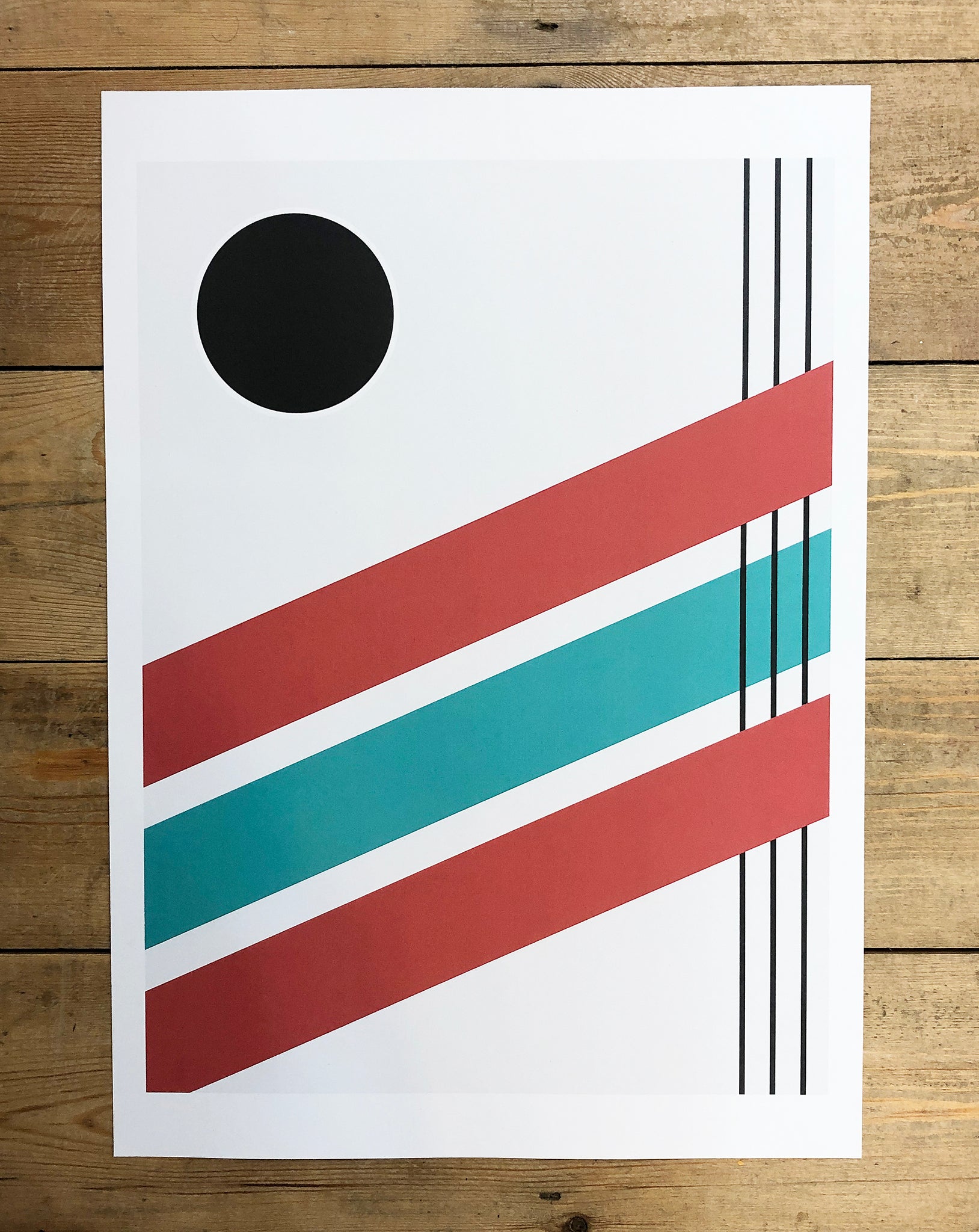 Black, red and green geometric shapes A3 poster print