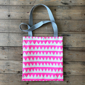 Fluorescent pink triangle hand printed tote bag - Inspired 